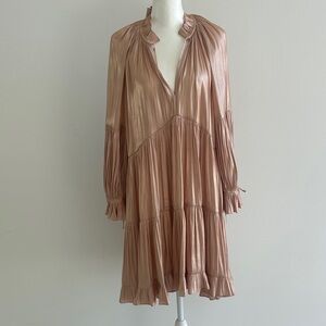 cinq a sept Metallic Rose Long Sleeve Tiered Dress